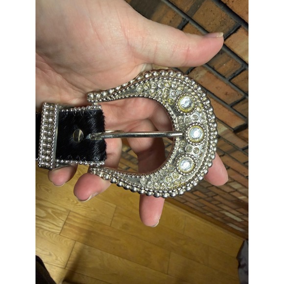 Vintage Cara Couture New York Western Black Calf Hair Belt w/ Rhinestones - Picture 2 of 5